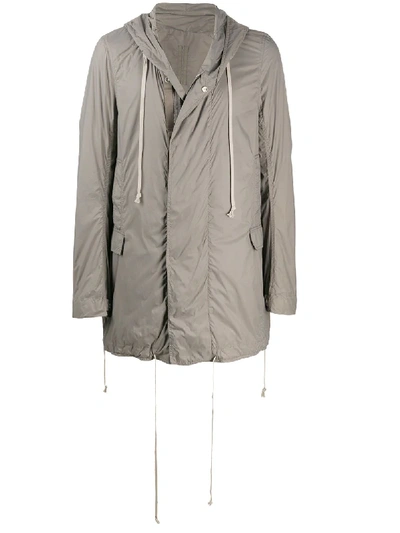 Rick Owens Drkshdw Hooded Midi Raincoat In Grey