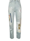 Monse Patchwork & Paint Splatter Slim Straight Leg Jeans In Blue