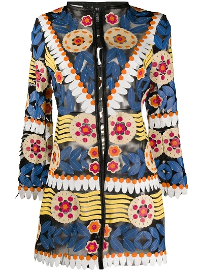 Caban Romantic Floral Open Front Jacket In Black
