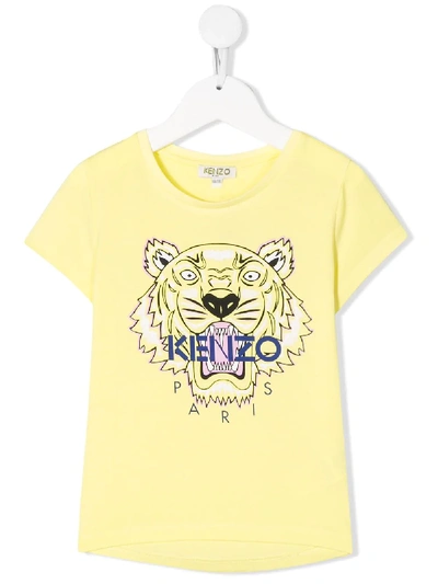 Kenzo Kids' Crew Neck Printed Logo T-shirt In Yellow