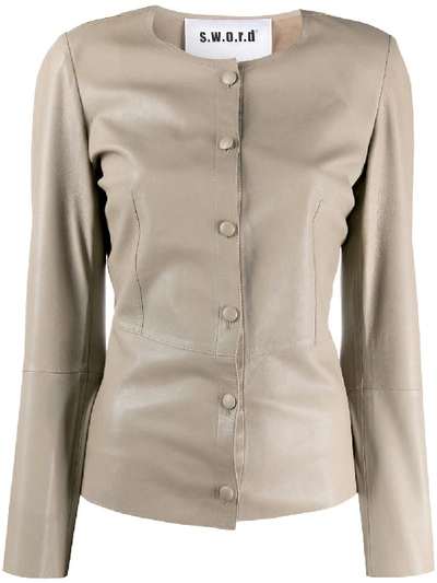 Sword 6.6.44 Fitted Leather Jacket In Neutrals