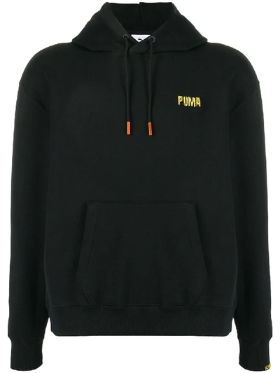 Puma Logo Drawstring Hoodie In Black