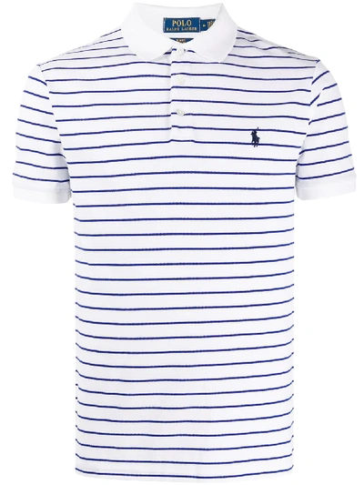 Polo Ralph Lauren Striped Logo Embroidered Polo Shirt In White