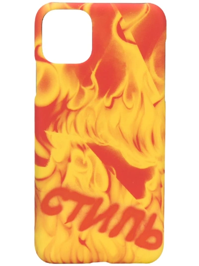 Heron Preston Skull Flame Print Iphone 11 Pro Cover In Orange