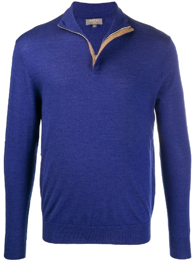 N•peal Cable Knit Zipped Jumper In Blue