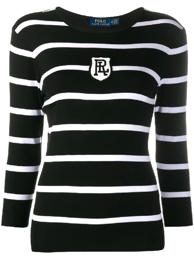 Polo Ralph Lauren Striped Logo T-shirt In Black