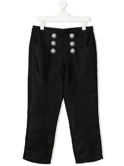 Balmain Teen Buttoned Trousers In Black