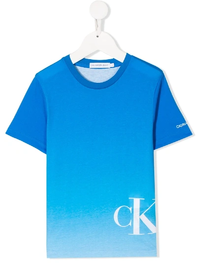 Calvin Klein Kids' Logo Print T-shirt In 蓝色