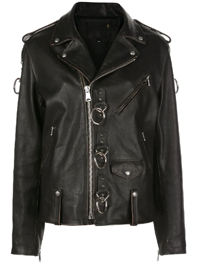 R13 Leather Short Biker Jacket In Black