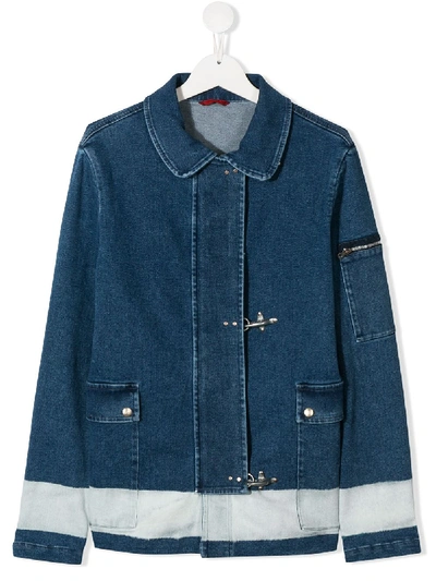 Fay Teen Concealed Fastening Denim Jacket In Blue