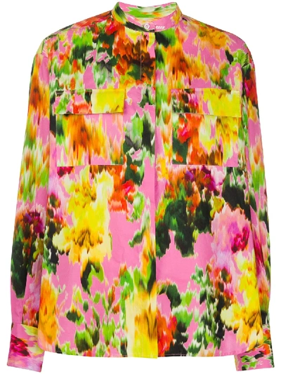 Msgm Floral-print Cotton Shirt In Pink