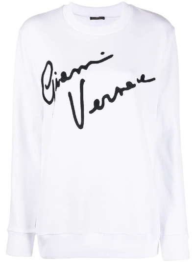 Versace Gv Signature Crewneck Sweatshirt In White