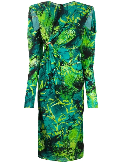 Versace Jungle Print Ruched Midi Dress In Green