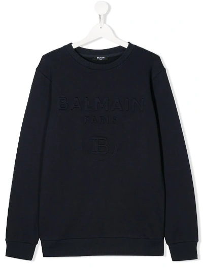 Balmain Teen Logo-embossed Sweatshirt In Blue