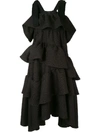 Goen J Goen.j Asymmetric Ruffled Leopard Matelasse Dress In Black