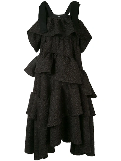 Goen J Goen.j Asymmetric Ruffled Leopard Matelasse Dress In Black