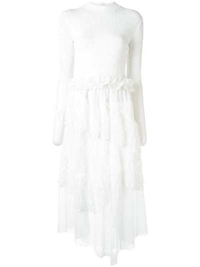 Goen J Ruffled-lace Asymmetric Dress In White