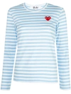 Comme Des Garçons Play Comme Des Garcons Play Blue And White Striped Heart Patch Long Sleeve T-shirt In Blue
