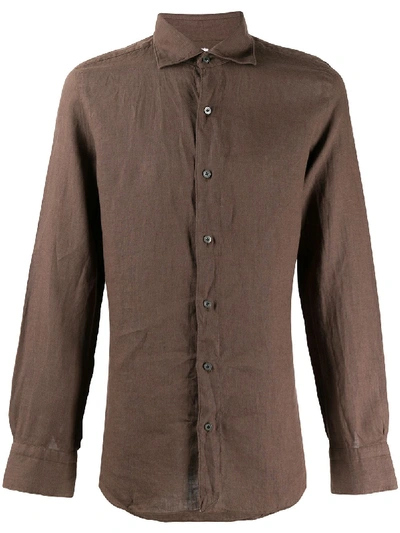 Finamore 1925 Napoli Linen Long Sleeve Shirt In Brown