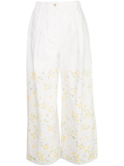 Loewe High-waist Floral Detail Trousers In White