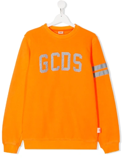 Gcds Teen Reflective Logo Sweatshirt In Orange