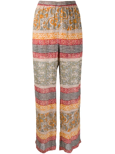 Mes Demoiselles Contrast Print Palazzo Trousers In Grey