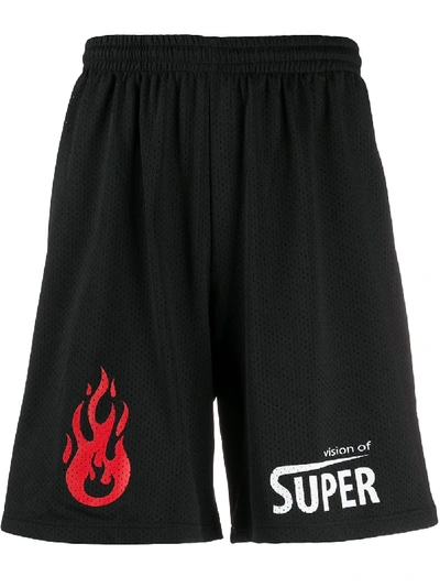 Vision Of Super Flame-print Track Shorts In Black