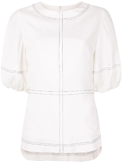 Goen J Topstitching Puff-sleeves Blouse In White