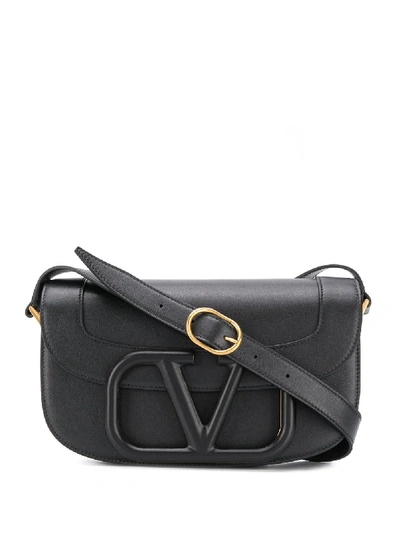 Valentino Garavani Vlogo Leather Shoulder Bag In Black