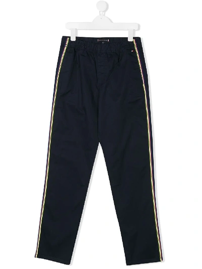 Tommy Hilfiger Junior Kids' Elasticated Striped Detail Trousers In Blue