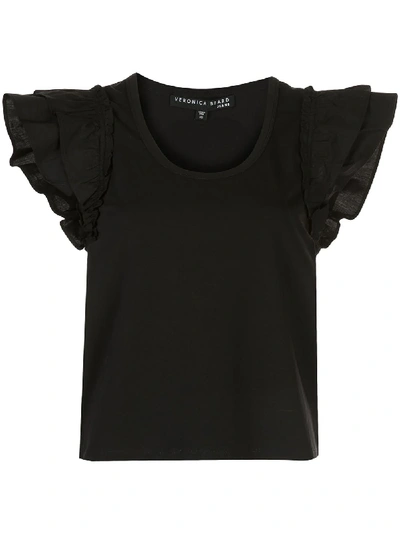 Veronica Beard Ruffle Sleeve Scoop Neck T-shirt In 黑色