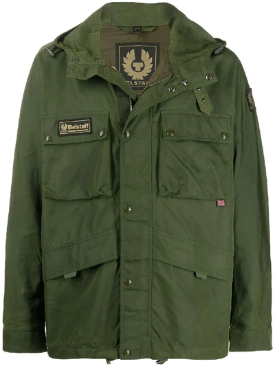 Belstaff Logo-patch Hooded Jacket In Green
