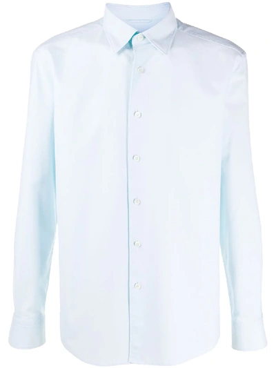 Ermenegildo Zegna Long-sleeved Cotton Shirt In Blau