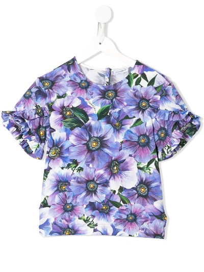 Dolce & Gabbana Kids' Floral Print T-shirt In Purple