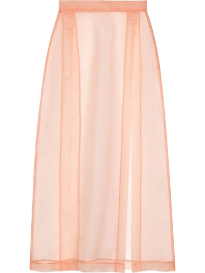 Gucci Silk Organdy Skirt With Slit In Pink