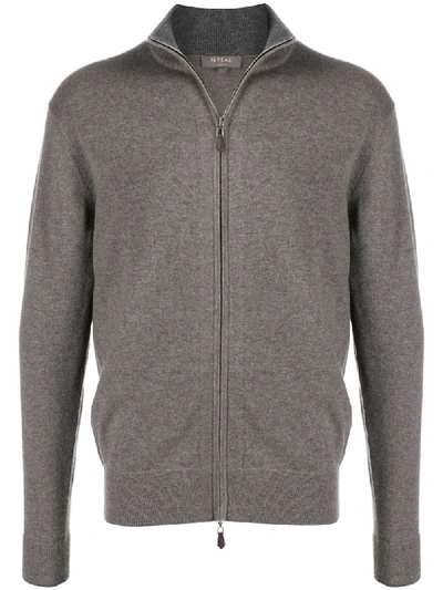 N•peal Long Sleeve Zip Up Sweater In Grey