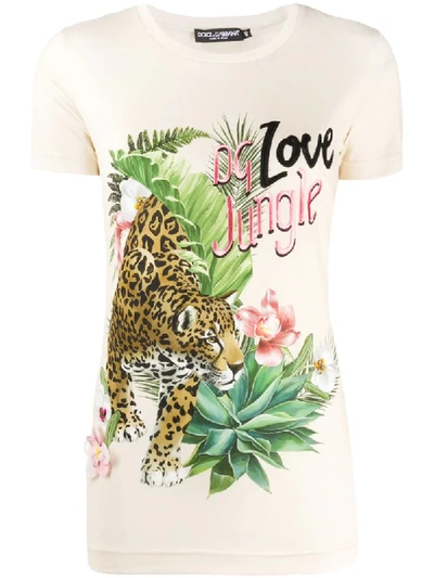 Dolce & Gabbana Jersey T-shirt With Leopard Print In Neutrals
