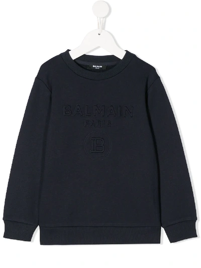 Balmain Kids' Little Boy's & Boy's Embossed Logo Sweatshirt In Navy