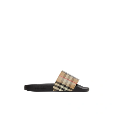 Burberry Brown Slides Sandals With Vintage Check Motif In Polyurethane In Multi