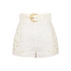 ZIMMERMANN PEGGY IVORY EMBROIDERED LINEN SHORTS,3824808
