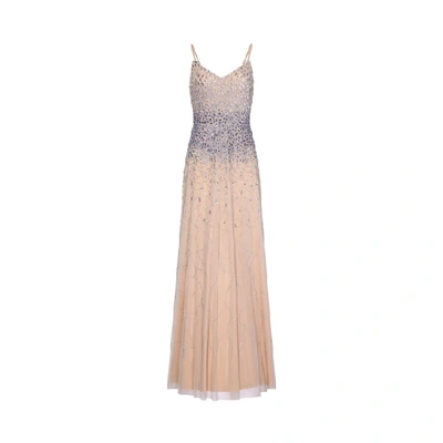 Adrianna Papell Beaded A-line Gown In Silver Nude