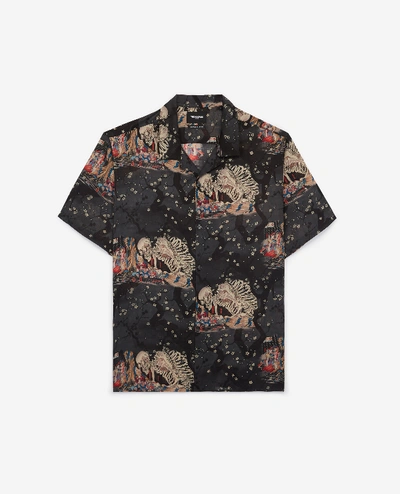 The Kooples Black Roomy Printed Shirt W/hawaiian Collar