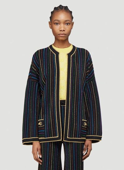 Gucci Metallic Stripe Wool Blend Sweater Jacket In Black Multi