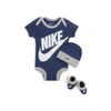 Nike Sportswear Baby Bodysuit, Hat And Booties Box Set In Blue