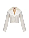 ANDREEVA WHITE DENIM ROSE MINI JACKET WITH HANDMADE KNIT DETAILS