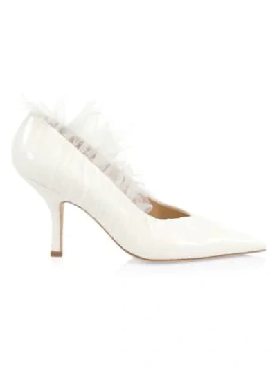 Midnight 00 80mm Faux Patent Leather & Tulle Pumps In White