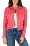 Kut From The Kloth Kara Fray Hem Cotton Blend Trucker Jacket In Strawberry