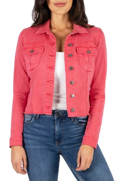 Kut From The Kloth Kara Fray Hem Cotton Blend Trucker Jacket In Strawberry