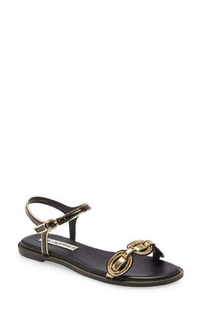Karl Lagerfeld Gage Sandal In Black/ Gold Leather