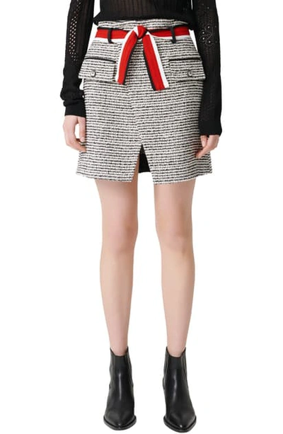 Maje Jenala Cotton Blend Tweed Miniskirt In Black/ White